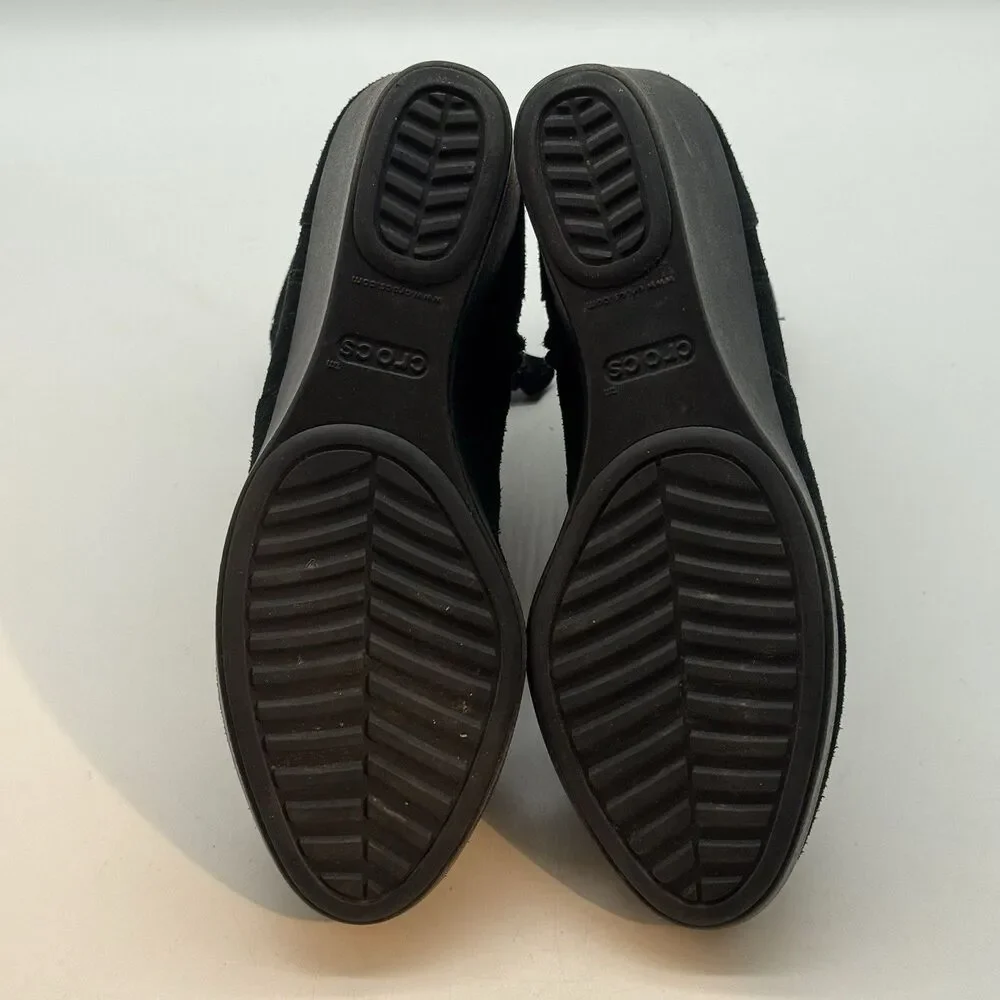 Crocs Leigh 203418 Black Suede Wedge Boots Women's 7.5 Side Zip Ankle Booties